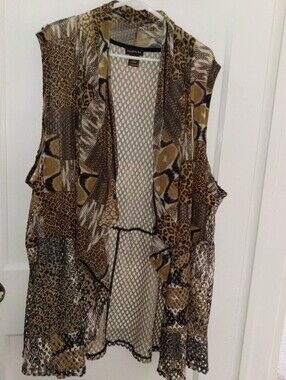 Women's Plus Size 3X Multiples Vest Cardigan Animal Leopard Snake Skin Print